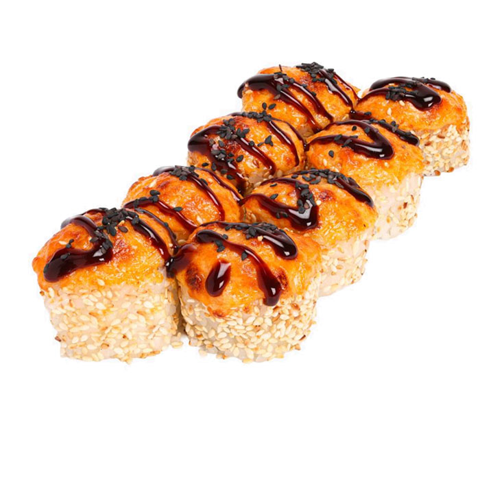 Baked uramaki with shrimp