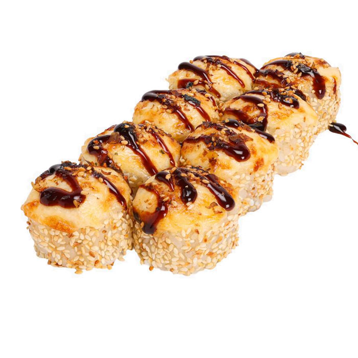 Baked uramaki with salmon