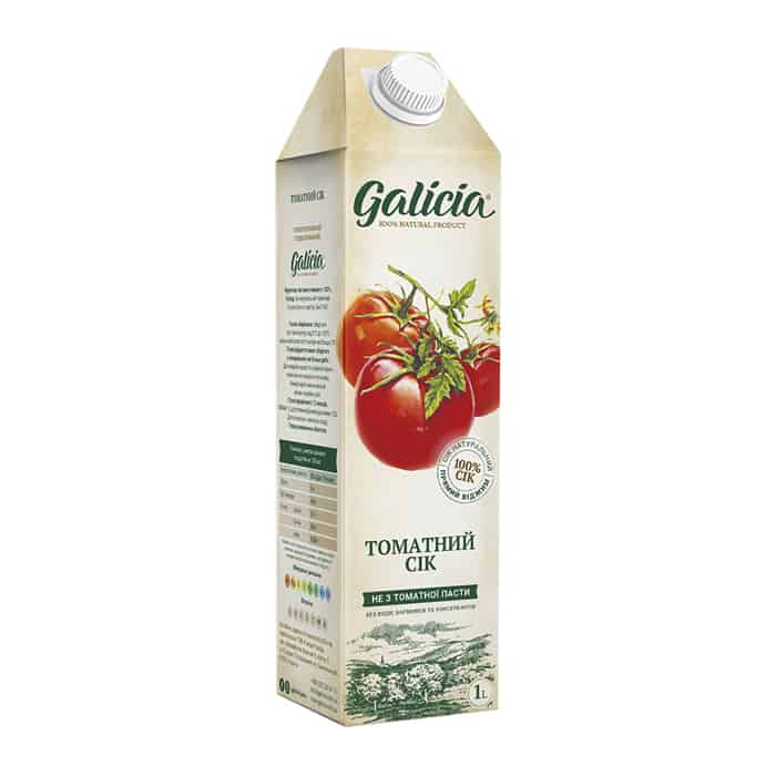 Сік з м'якоттю томатний з сіллю ТМ "Galicia", 1 л